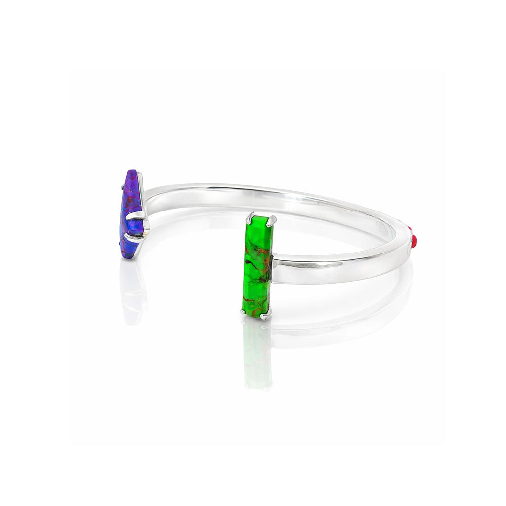 Arrow Cuff in Silver & Purple/Green