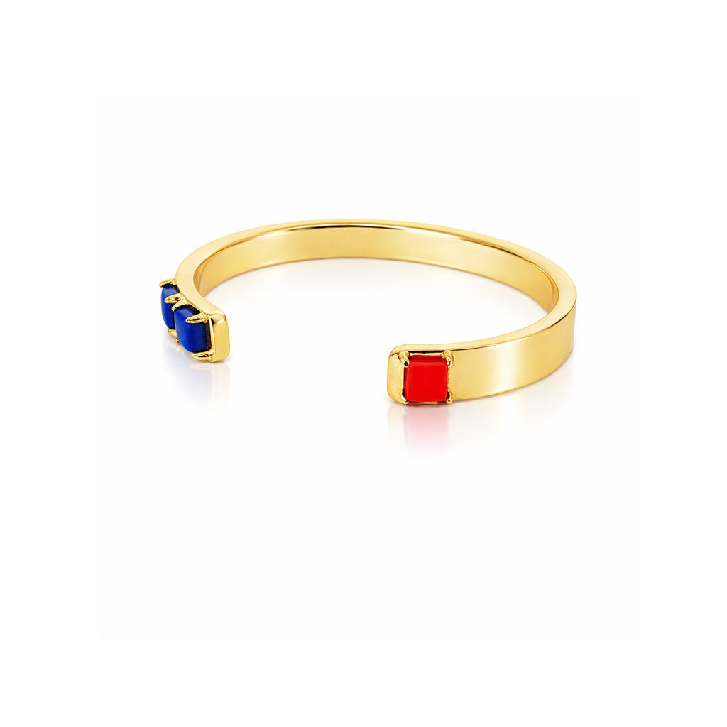 Triple Square Cuff in Gold & Blue/Red