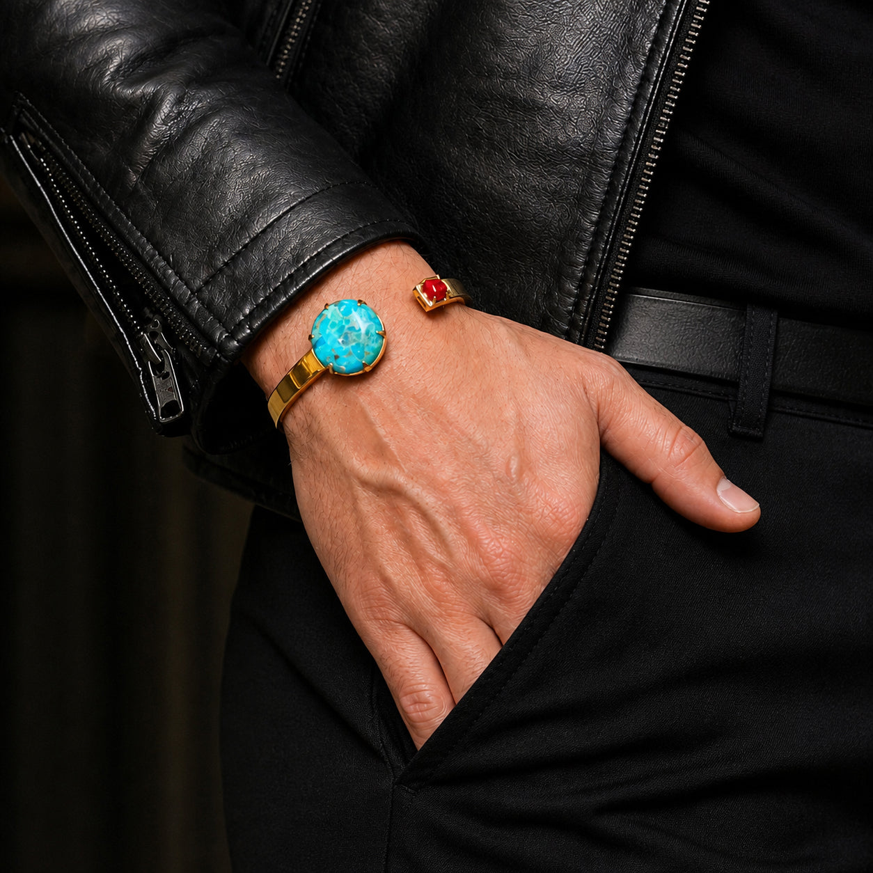 Candy Cuff in Gold & Blue/Red