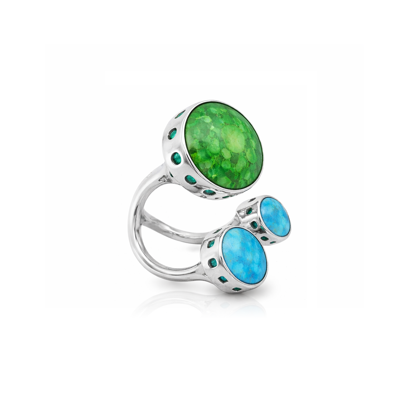 Trio Ring in Silver & Green/Blue Turquoise