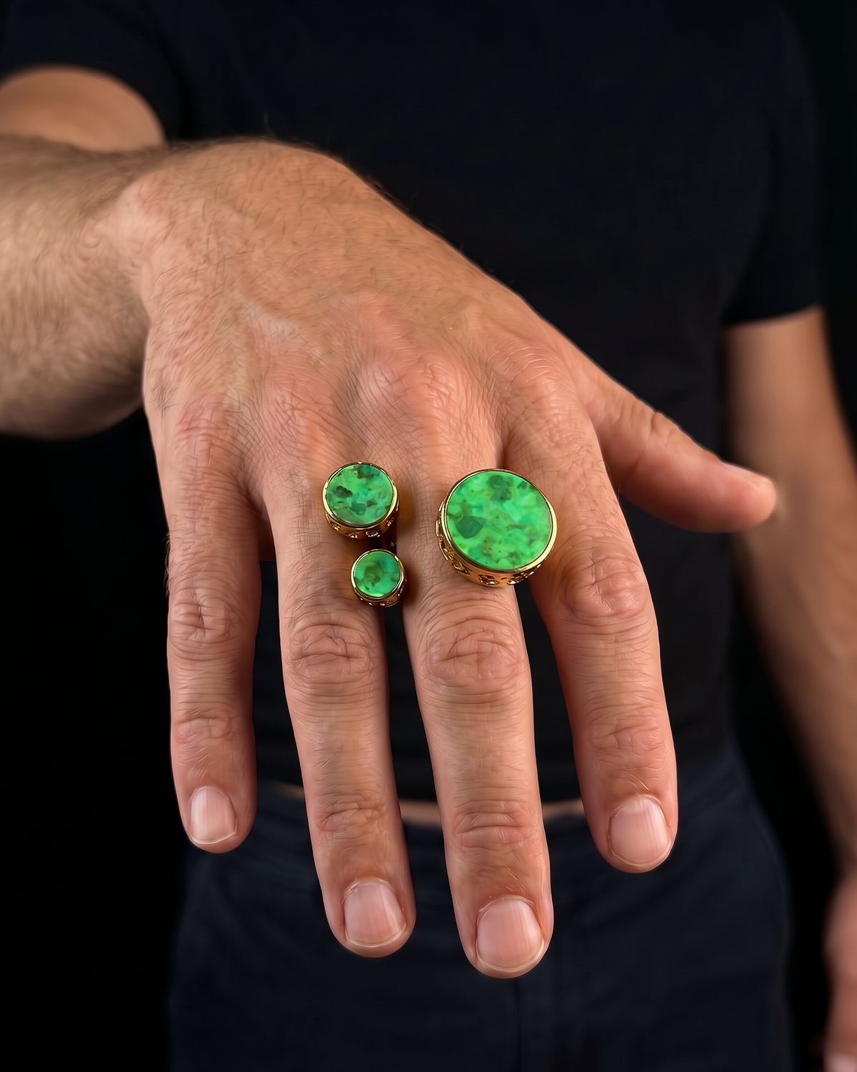 Trio Ring Gold & Green Turquoise