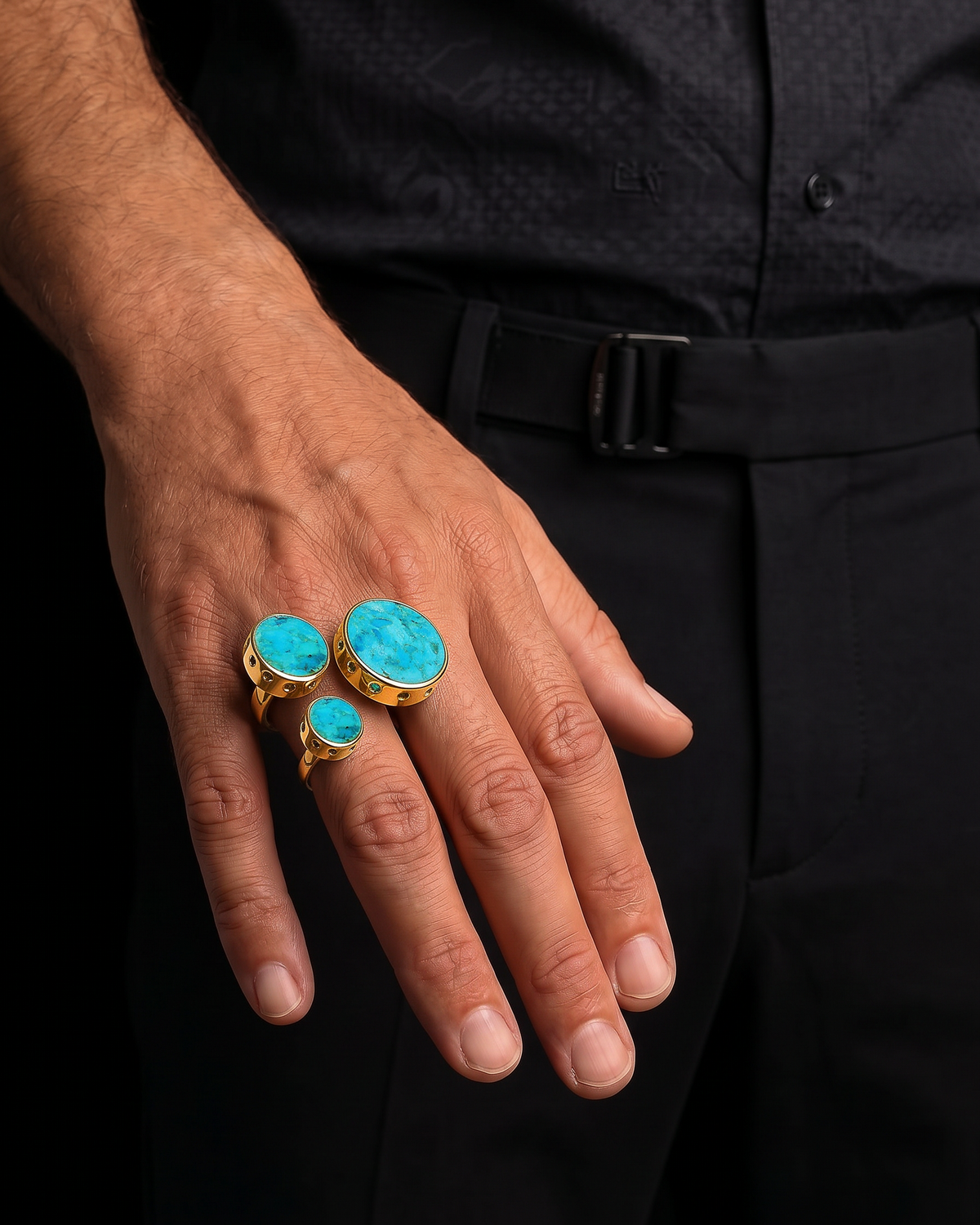 Trio Ring Gold & Blue Turquoise