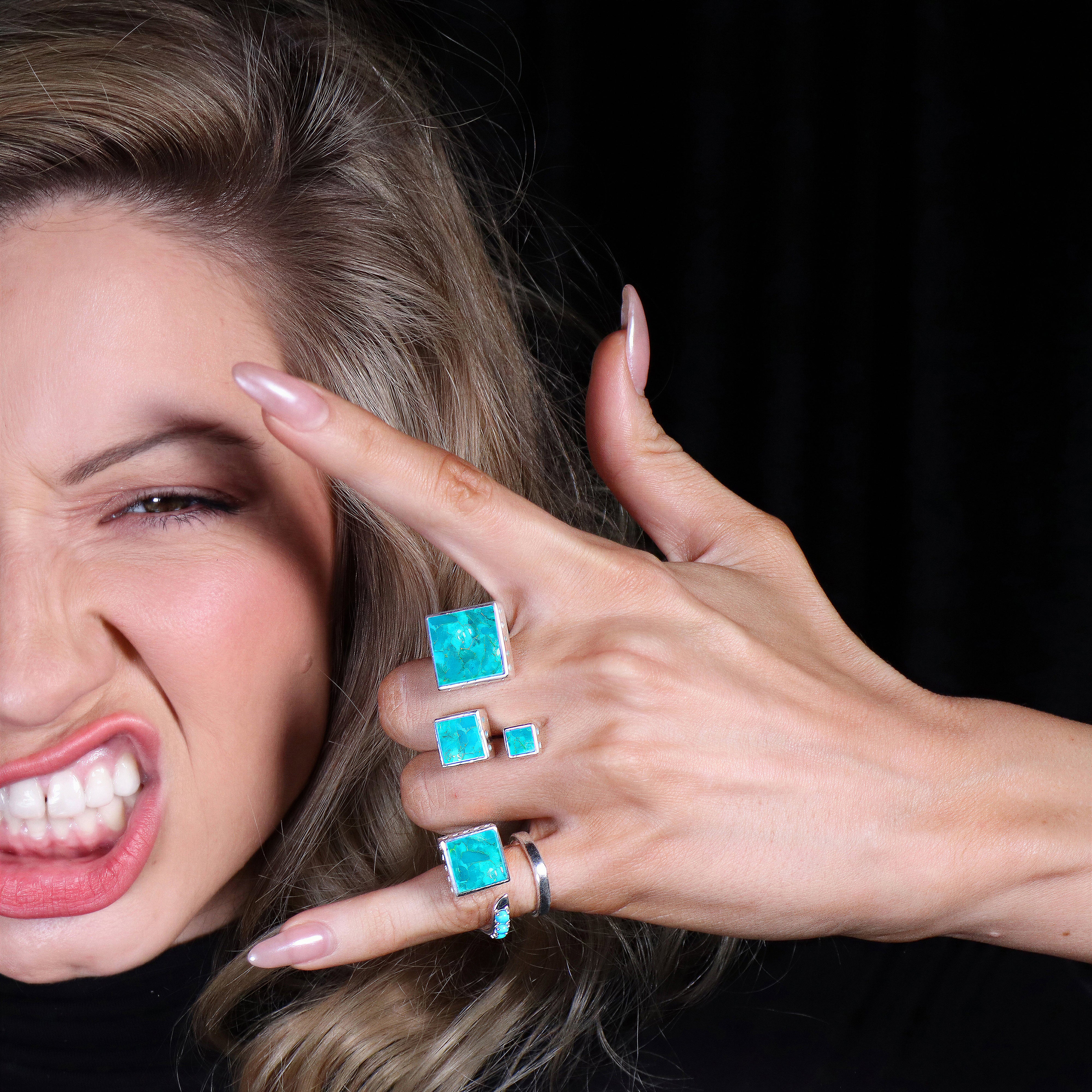 Mondria Ring Silver & Blue Turquoise