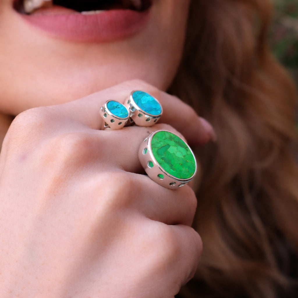 Trio Ring in Silver & Green/Blue Turquoise
