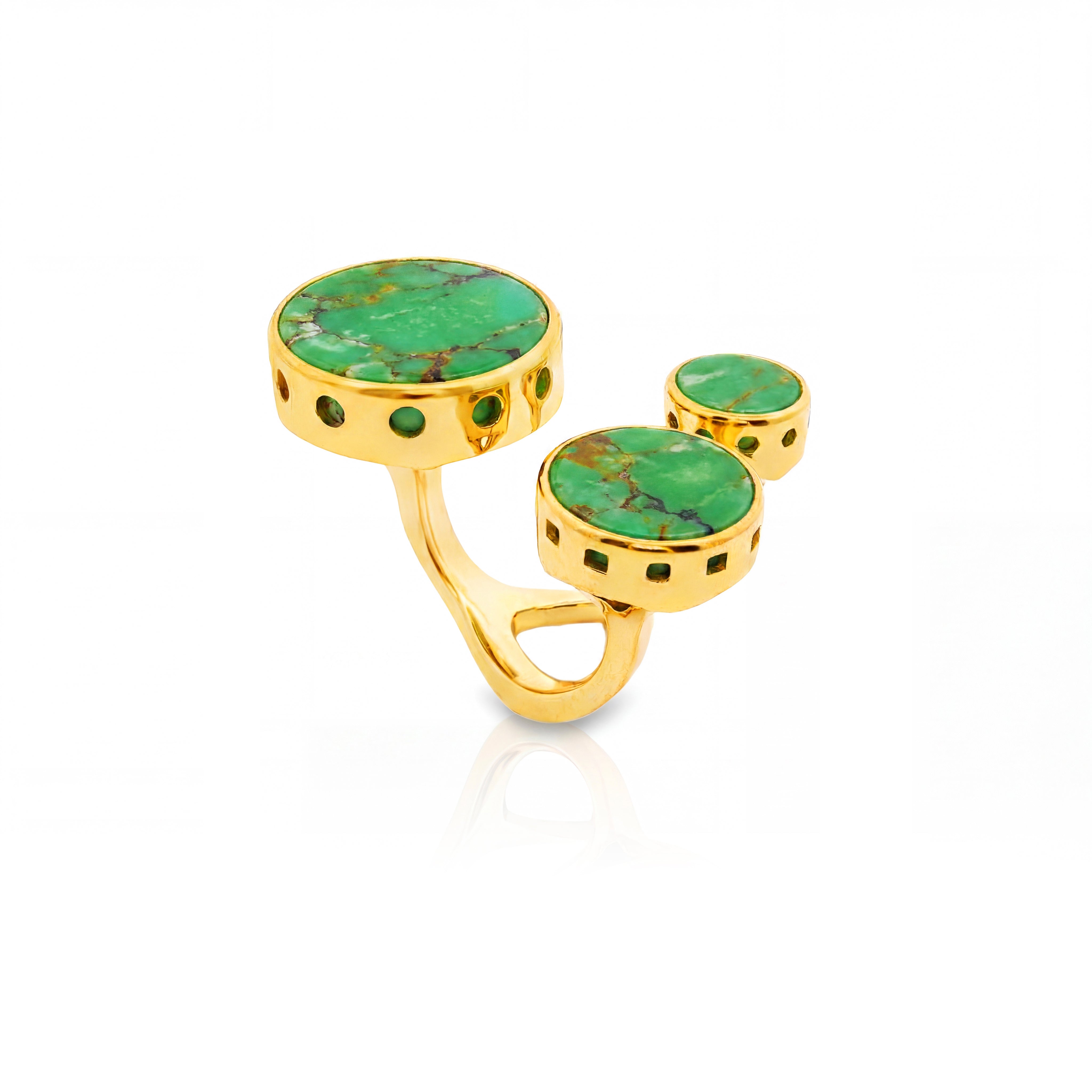 Trio Ring Gold & Green Turquoise