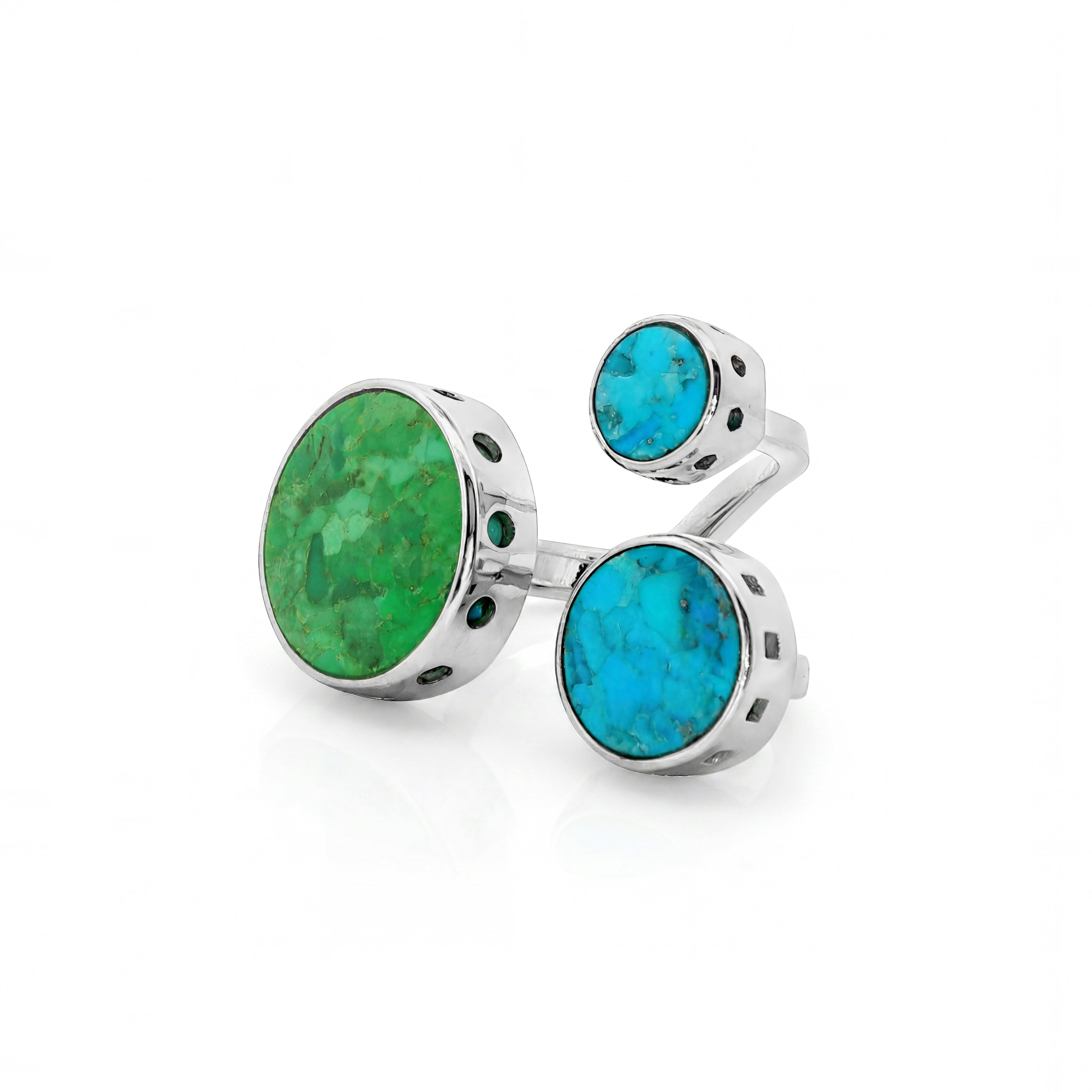Trio Ring Silver & Green/Blue Turquoise
